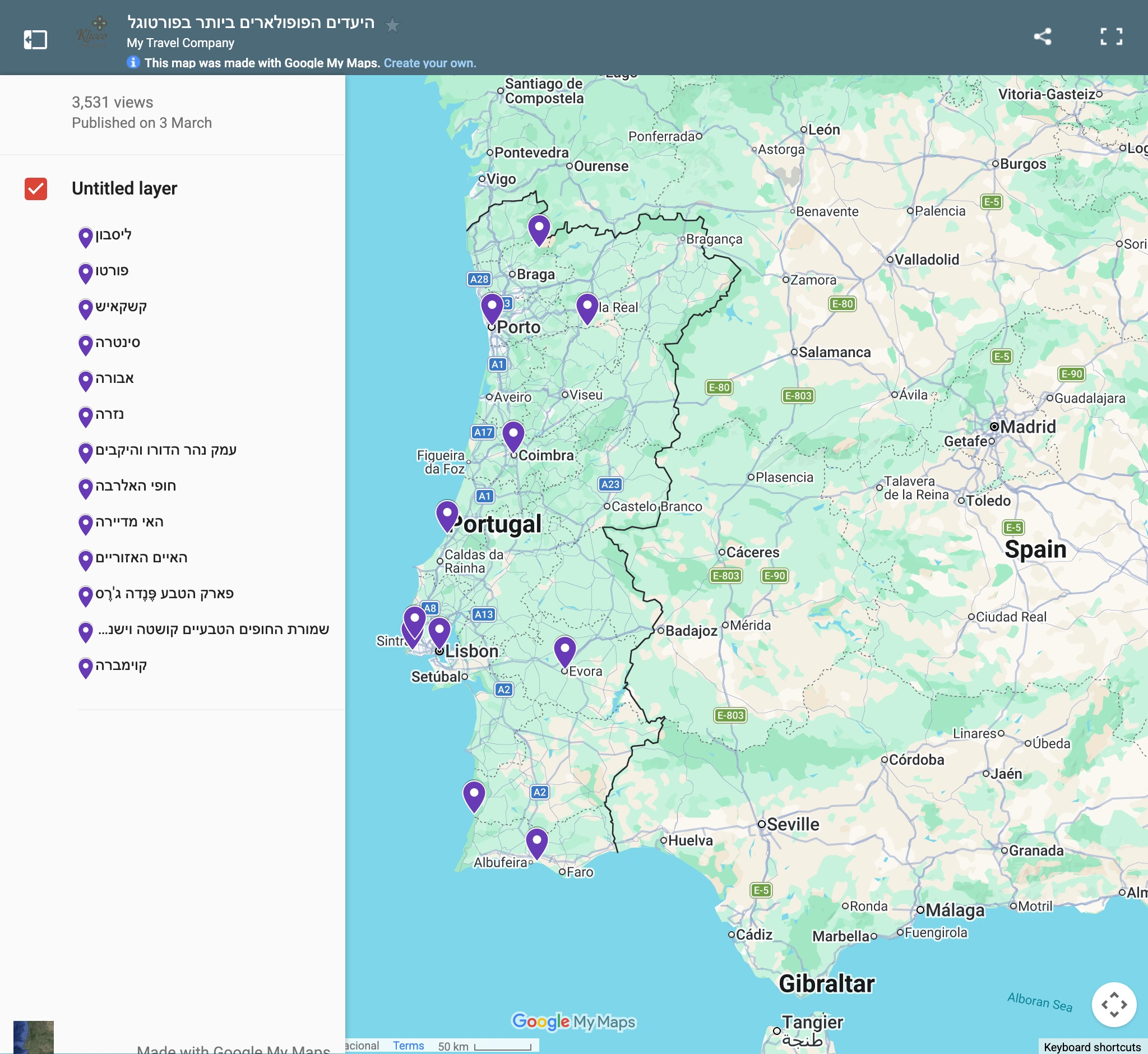 Google-Maps-Einbettung mit hebräischen Informationen auf einer englischen Seite