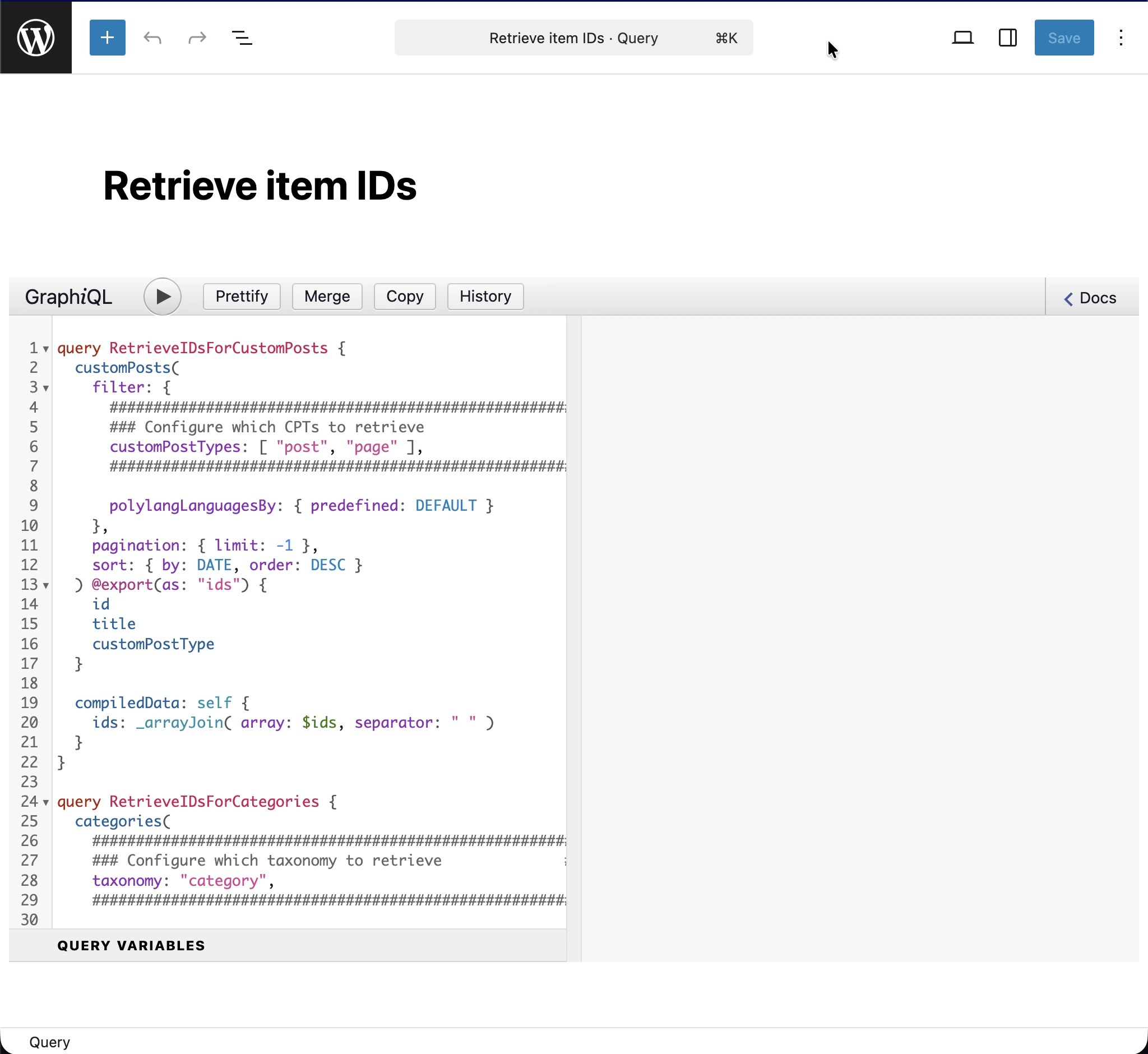Erstellen der Query 'Retrieve item IDs'