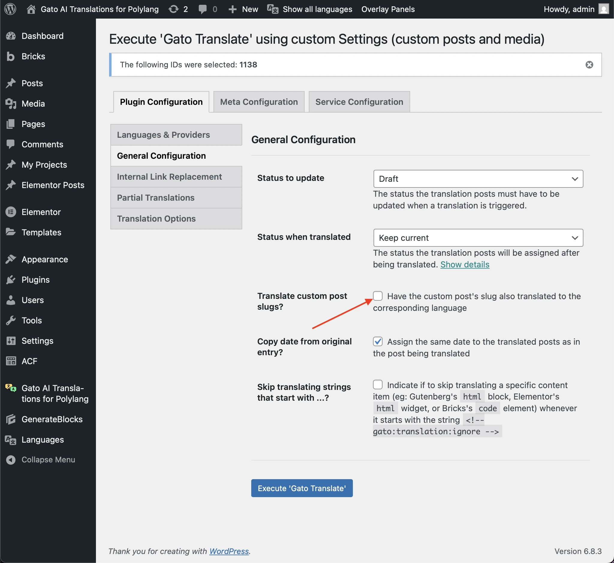 Deaktivieren der Option 'Translate custom post slugs?'