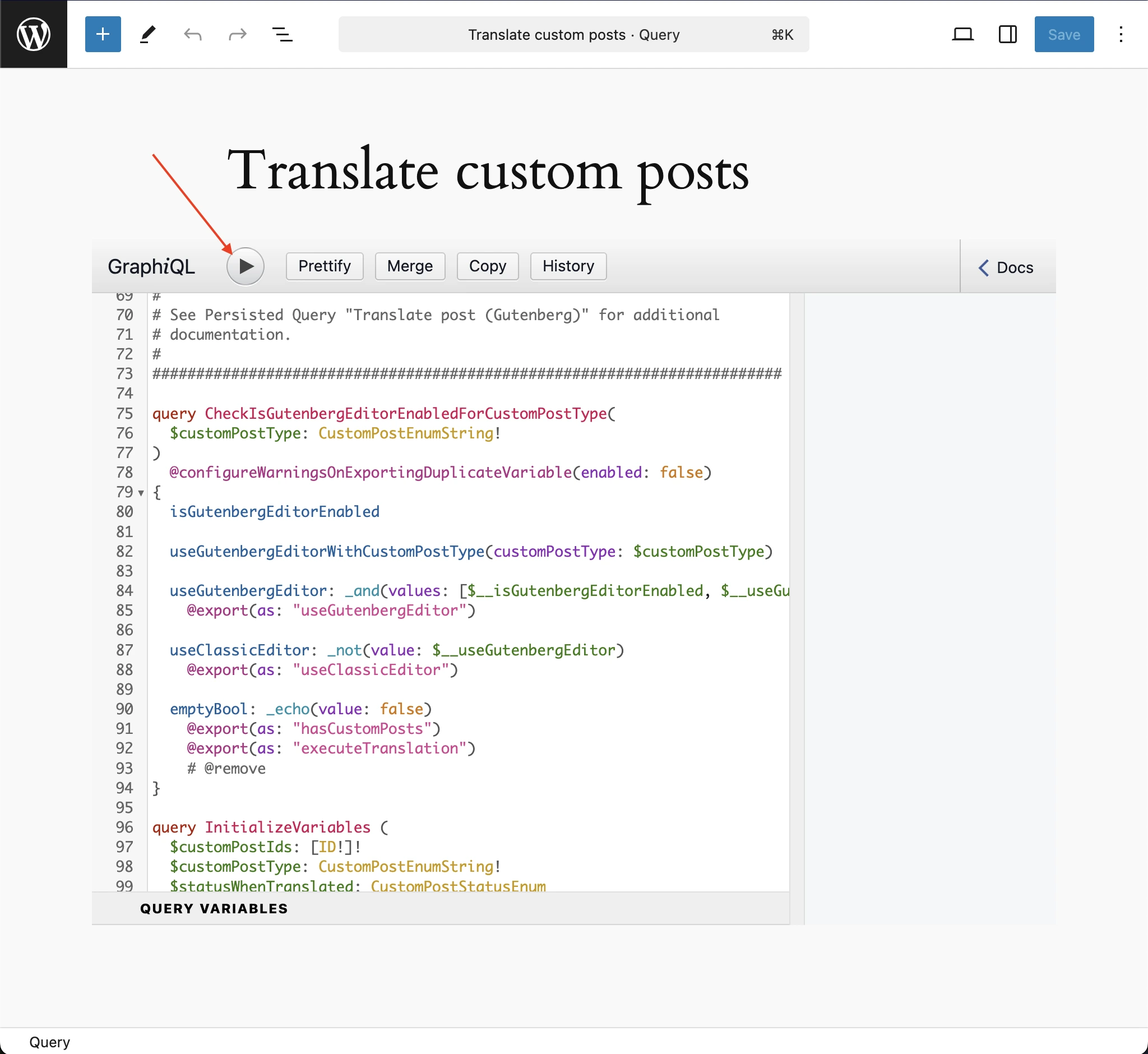 Bearbeitung des Eintrags Translate custom posts