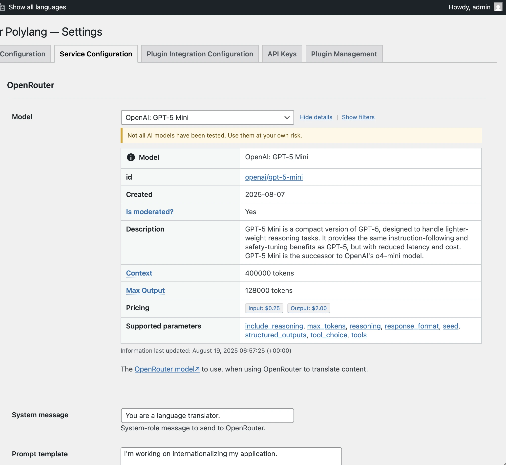 Anzeige der Details eines auf OpenRouter verfügbaren KI-Modells