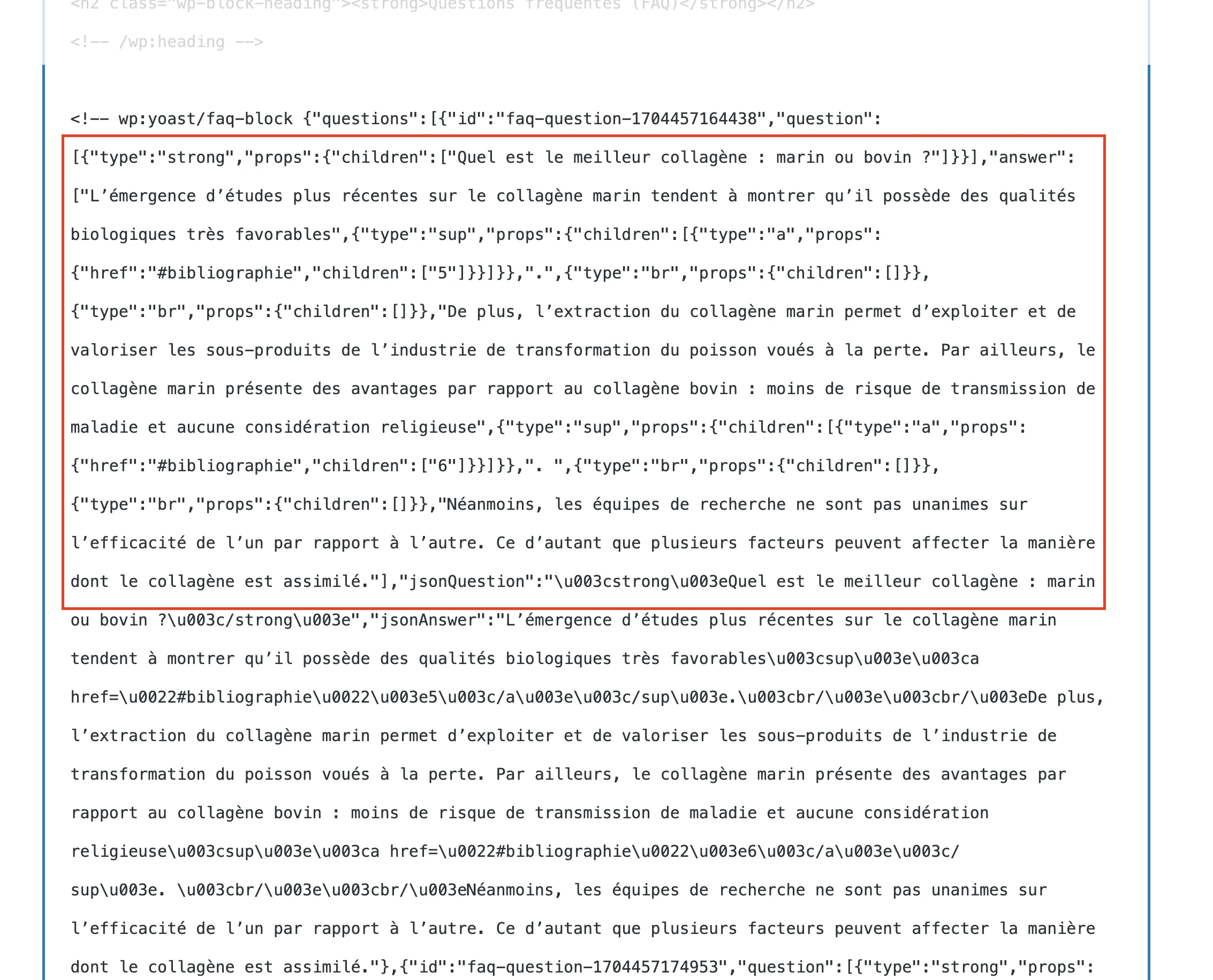 Code für Yoast FAQ-Block mit HTML-Tags