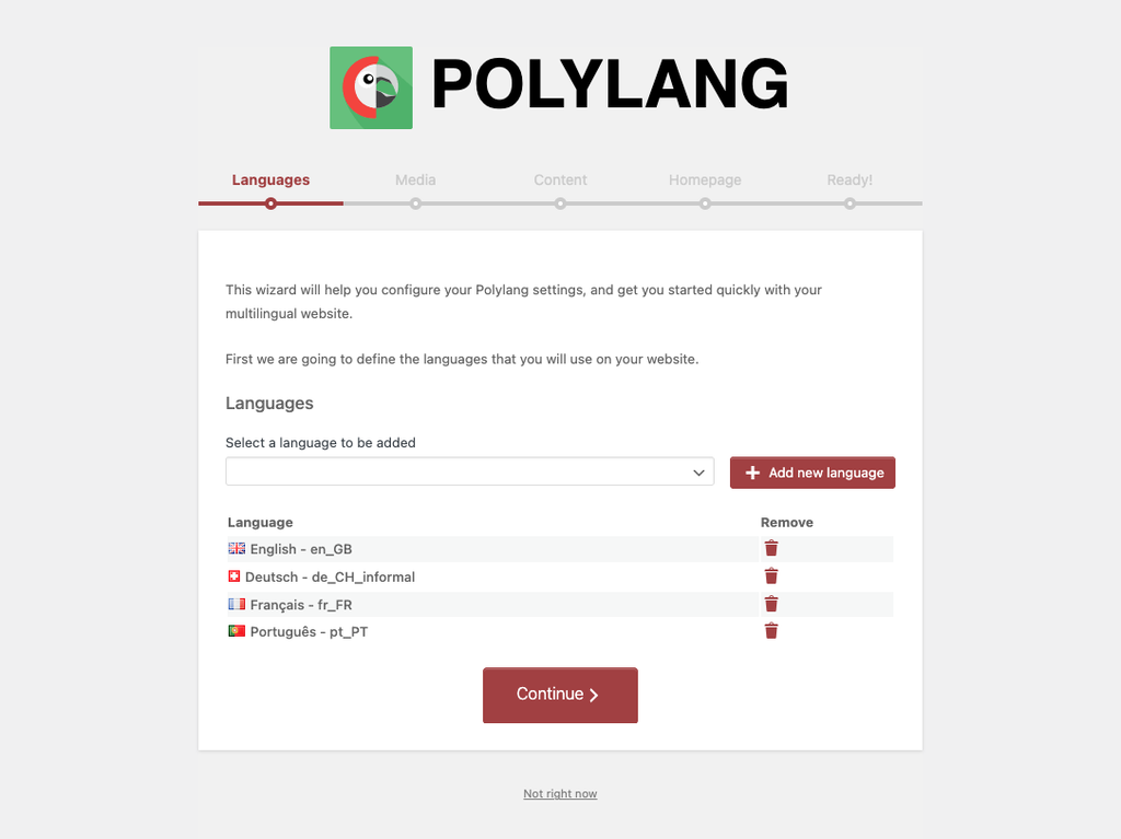 Polylang-Einrichtungsassistent