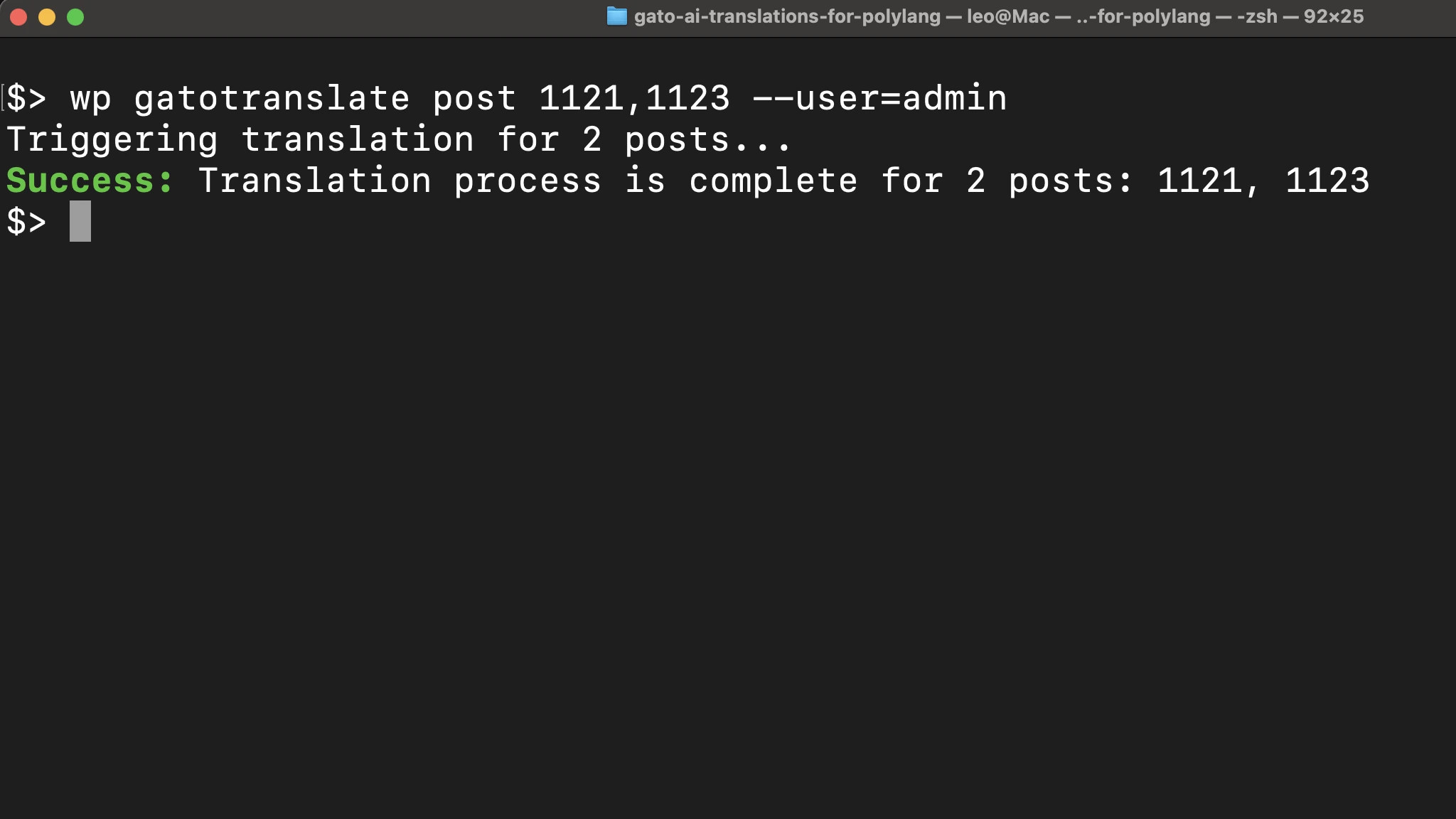 Beiträge über WP-CLI übersetzen